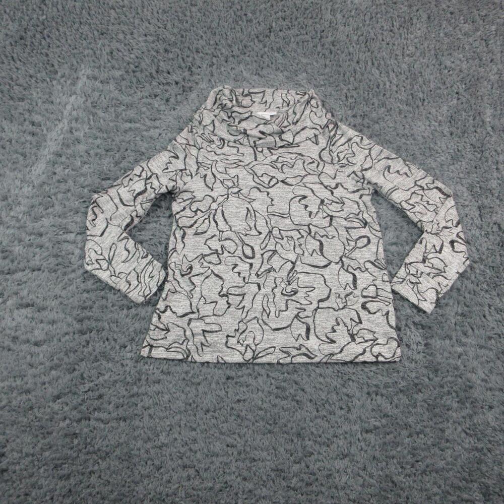 Chico's Blouse Womens 0 Gray Printed Cowl Neck 3/4 Sleeve Stretch Jersey NWT